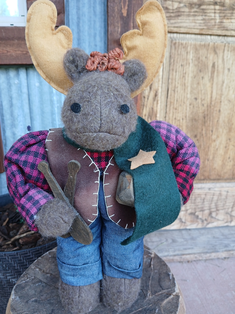 Handcrafted Rustic Moose Decoration Wool Felt Cottagecore Western Cabincore